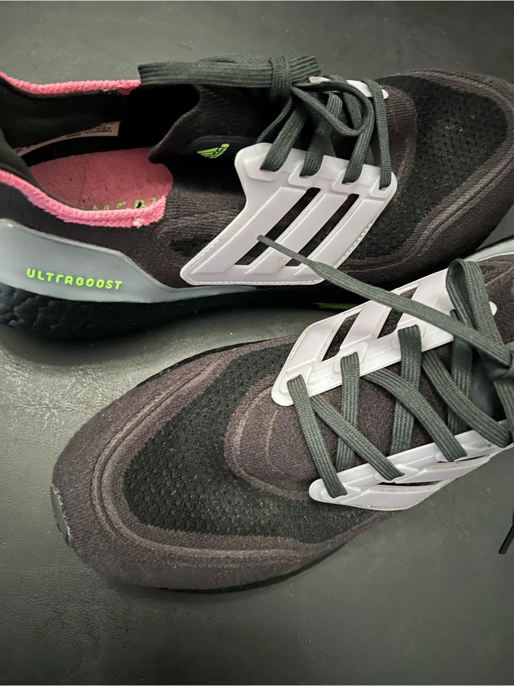 Adidas UltraBoost Women’s Black Sneakers with Pink Trim and Lime Logo